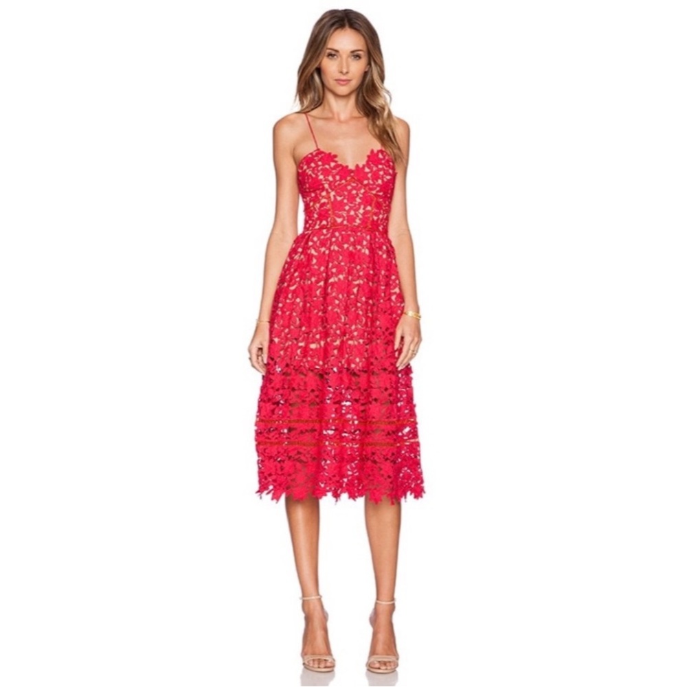 Self Portrait Azalea Dress - Red - US Size 4